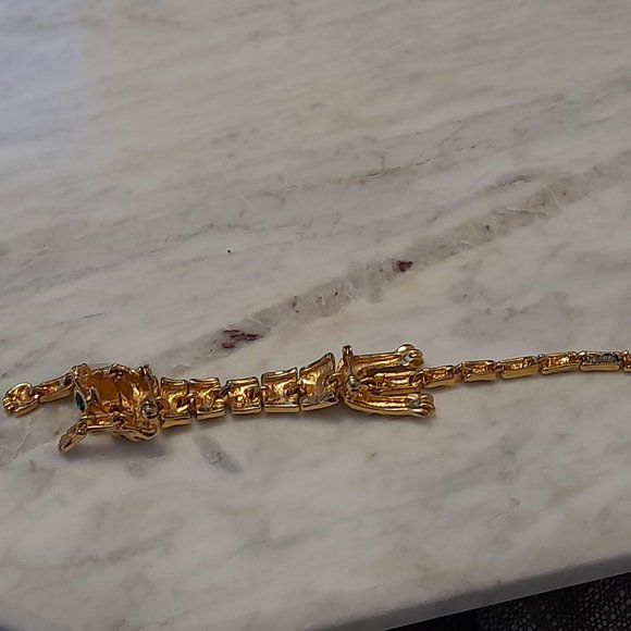 Vintage Articulated Over The Shoulder Leopard Brooch Gold Tone With Amber Stones - Picture 12 of 15